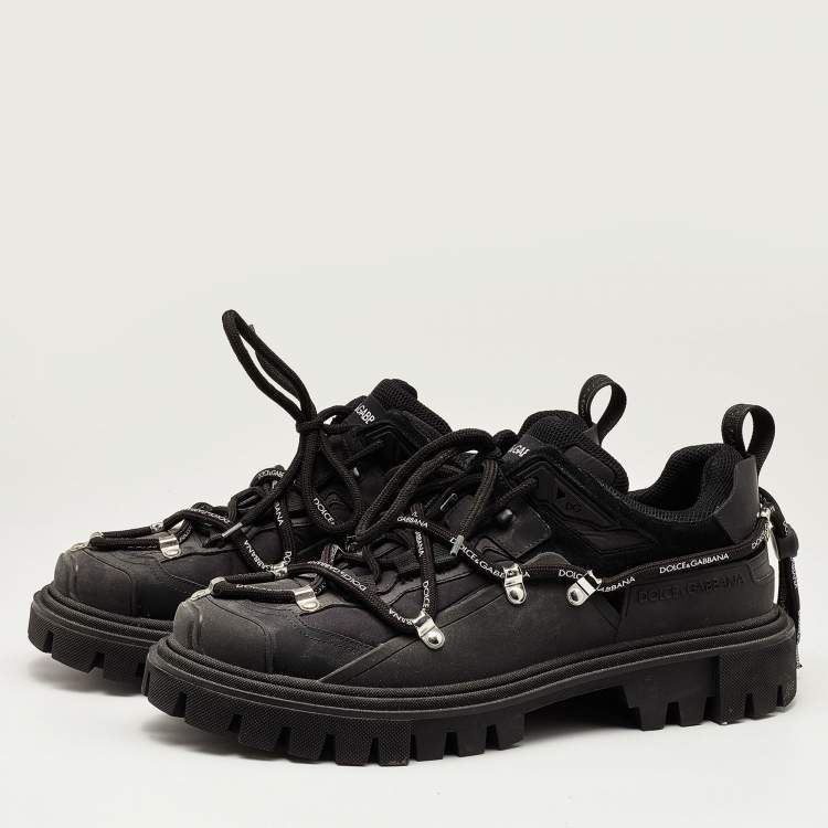 Pre Owned Dolce & Gabbana Black Mesh and Rubber Low Top Sneakers Size 45
