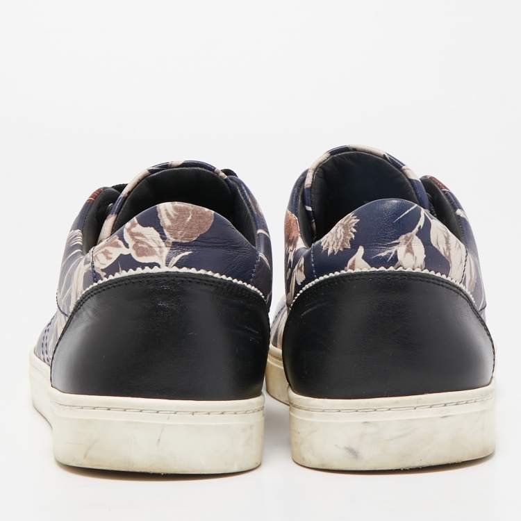 مملوكة مسبقًا Dolce & Gabbana Navy Blue/Black Floral Print Leather Low Top Sneakers Size 41.5