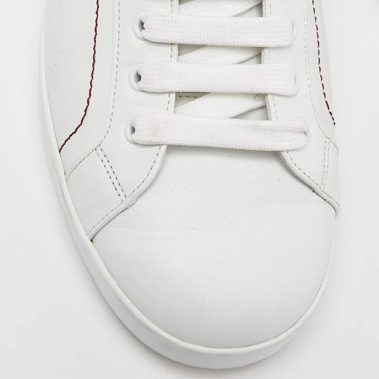 Pre Owned Dolce & Gabbana White/Dark Red Leather Crown Print Portofino Sneakers Size 43