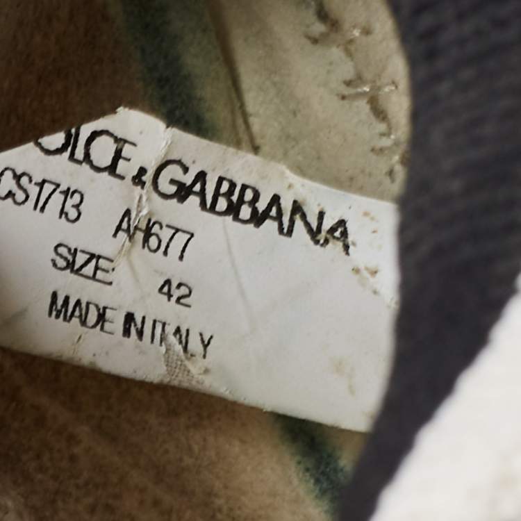 Pre Owned Dolce & Gabbana White/Black Fabric Sorrento Logo Print Slip On Sneakers Size 42