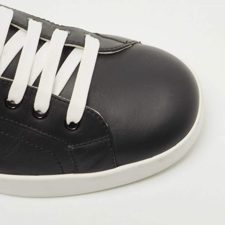Pre Owned Dolce & Gabbana Black/Grey Leather Portofino Trainer Sneakers Size 41