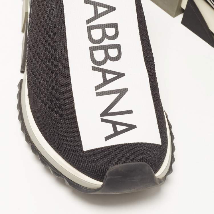Pre Owned Dolce & Gabbana Black Sorrento Logo Print Slip On Sneakers Size 42.5