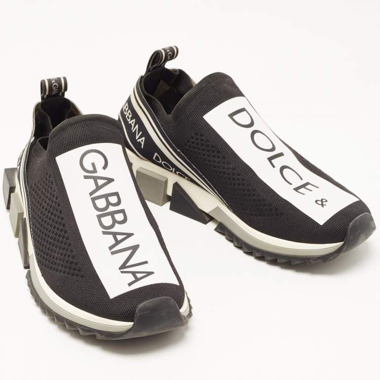 Pre Owned Dolce & Gabbana Black Sorrento Logo Print Slip On Sneakers Size 42.5