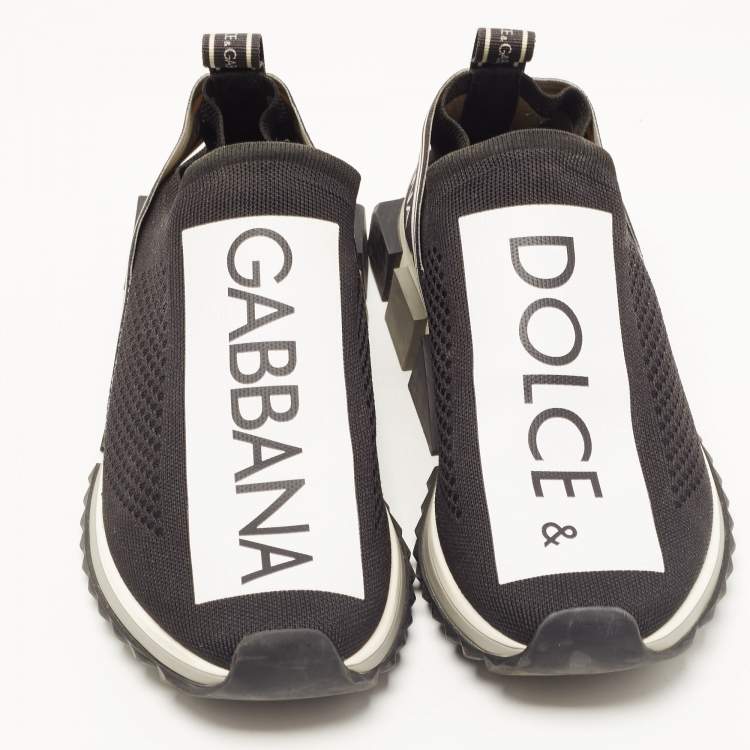 Pre Owned Dolce & Gabbana Black Sorrento Logo Print Slip On Sneakers Size 42.5