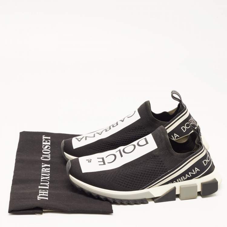 Pre Owned Dolce & Gabbana Black Sorrento Logo Print Slip On Sneakers Size 42.5