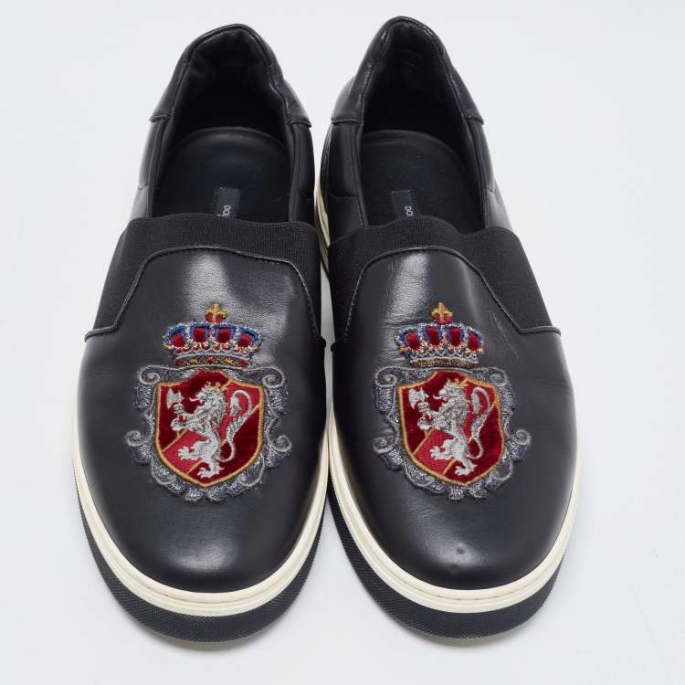 Pre Owned Dolce & Gabbana Black Leather Slip On Sneakers Size 41