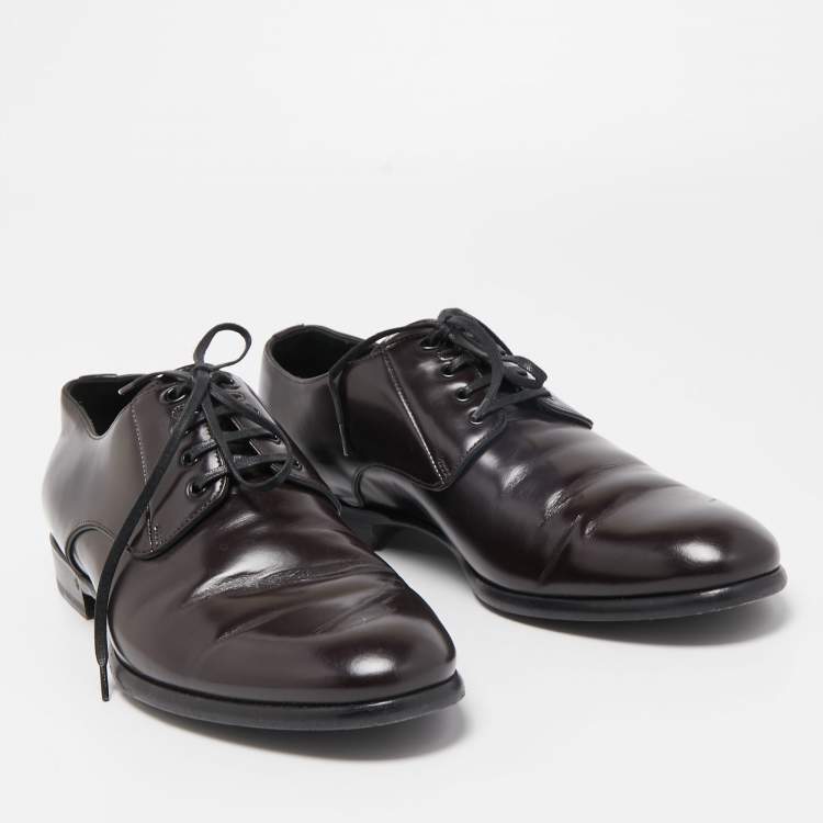 Pre Owned Dolce & Gabbana Dark Brown Leather Lace Up Derby Size 41
