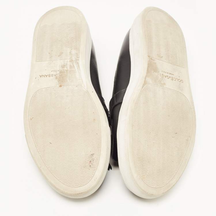 Pre Owned Dolce & Gabbana Black Leather Fringe Slip On Sneakers Size 41.5