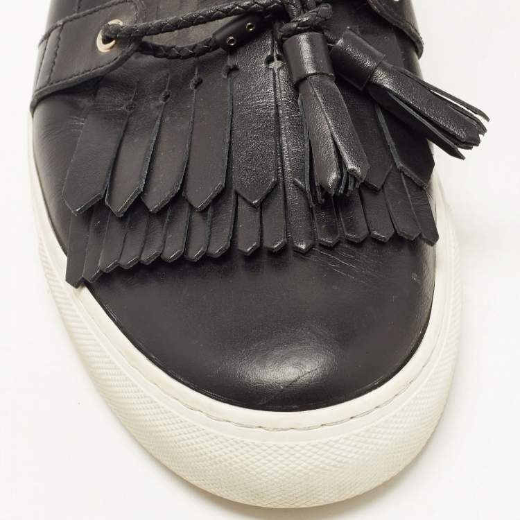 Pre Owned Dolce & Gabbana Black Leather Fringe Slip On Sneakers Size 41.5