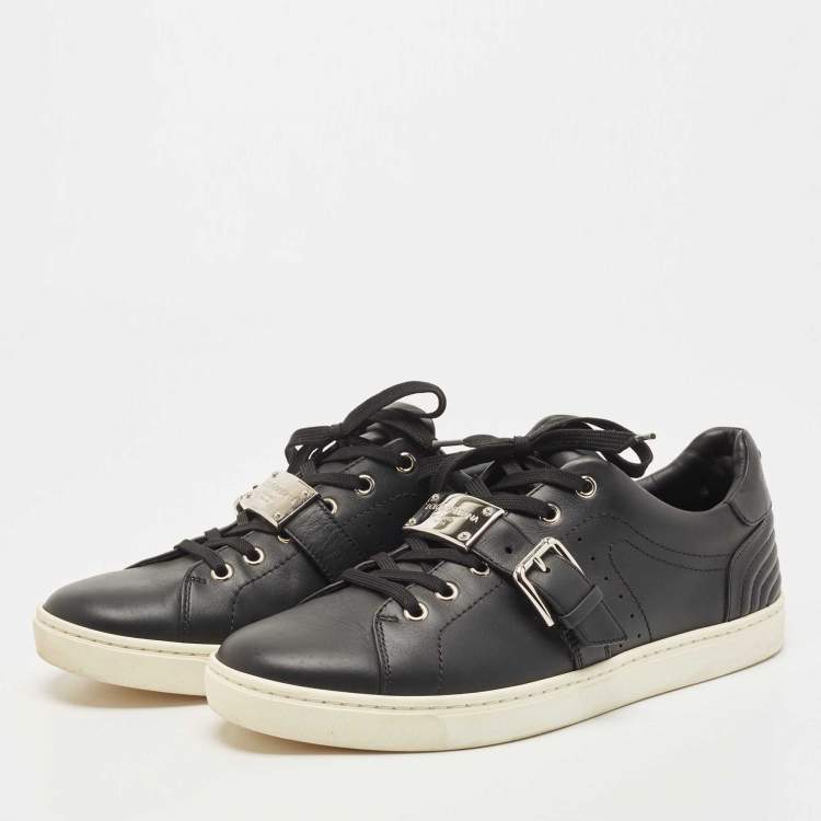 Pre Owned Dolce & Gabbana Black Leather Whipstitch Trim Sneakers Size 41.5