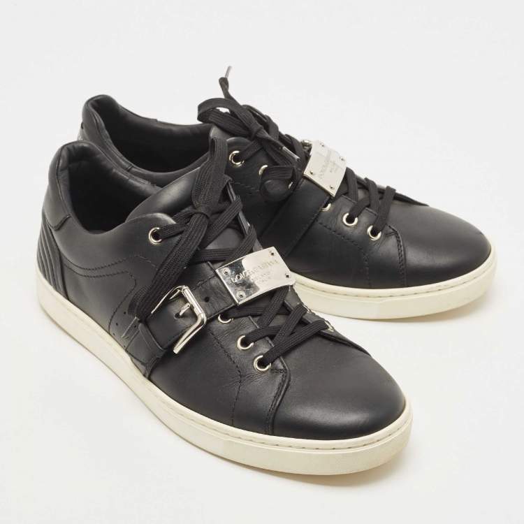 Pre Owned Dolce & Gabbana Black Leather Whipstitch Trim Sneakers Size 41.5