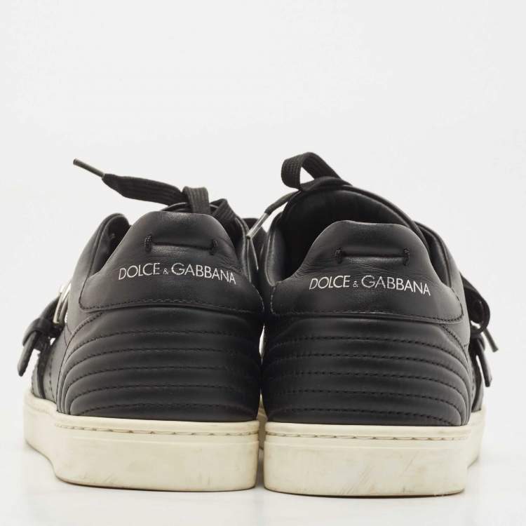Pre Owned Dolce & Gabbana Black Leather Whipstitch Trim Sneakers Size 41.5