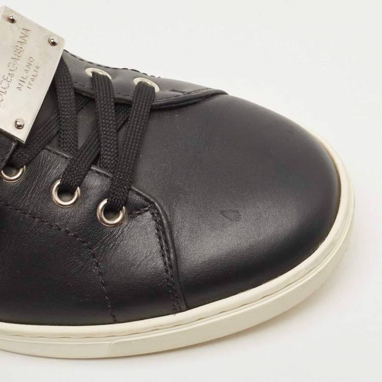 Pre Owned Dolce & Gabbana Black Leather Whipstitch Trim Sneakers Size 41.5