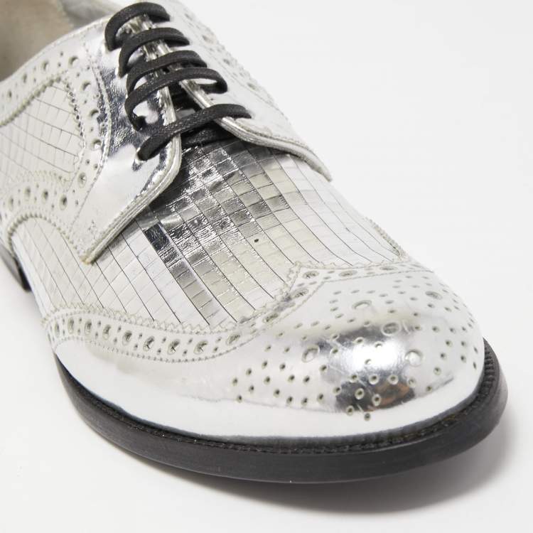 Pre Owned Dolce & Gabbana Silver Leather Disco Derby Brogues Size 38