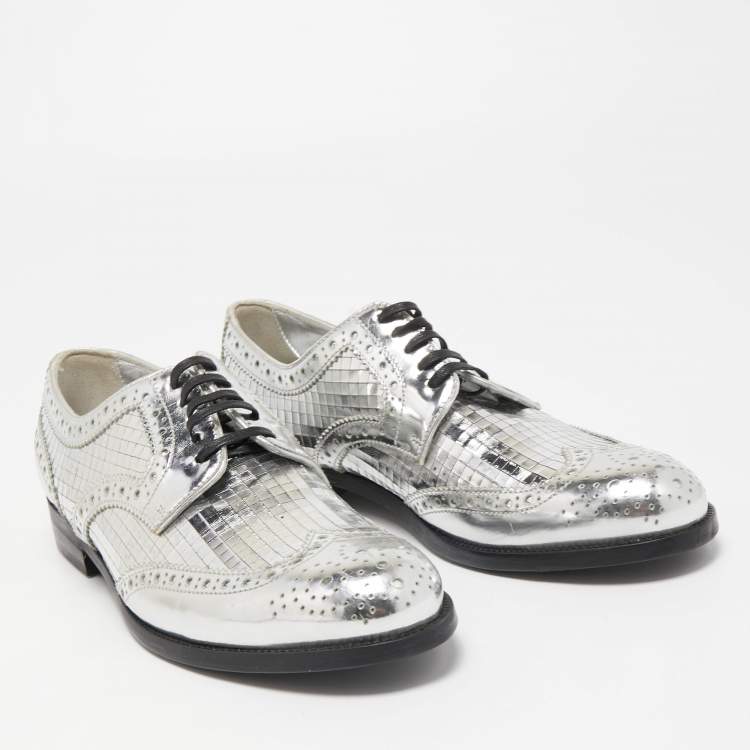 Pre Owned Dolce & Gabbana Silver Leather Disco Derby Brogues Size 38