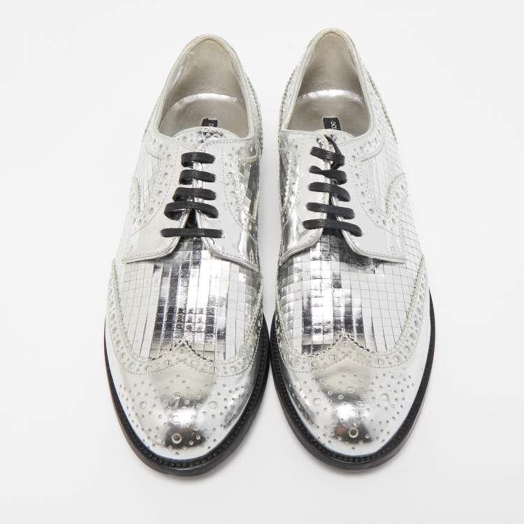 Pre Owned Dolce & Gabbana Silver Leather Disco Derby Brogues Size 38