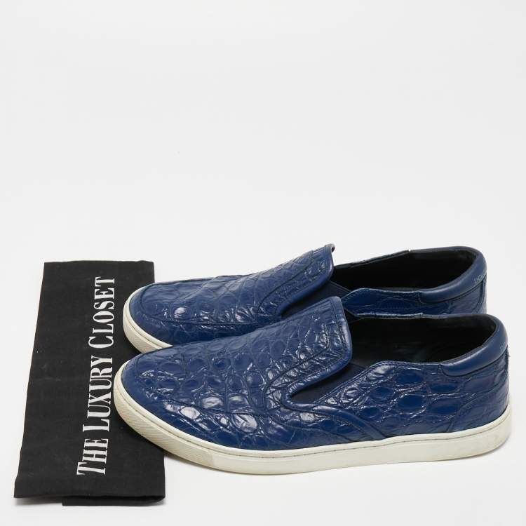 Pre Owned Dolce & Gabbana Navy Blue  Alligator Leather Slip On Sneakers Size 41.5
