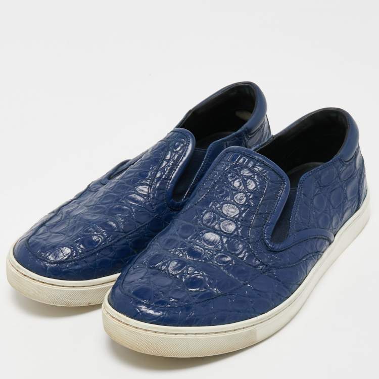 Pre Owned Dolce & Gabbana Navy Blue  Alligator Leather Slip On Sneakers Size 41.5