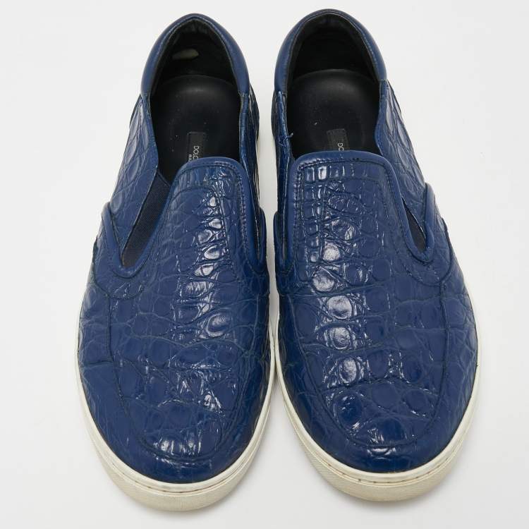 Pre Owned Dolce & Gabbana Navy Blue  Alligator Leather Slip On Sneakers Size 41.5