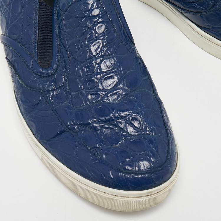 Pre Owned Dolce & Gabbana Navy Blue  Alligator Leather Slip On Sneakers Size 41.5