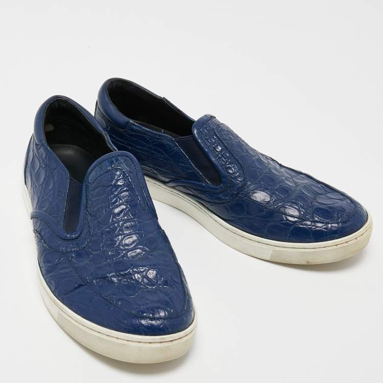 Pre Owned Dolce & Gabbana Navy Blue  Alligator Leather Slip On Sneakers Size 41.5