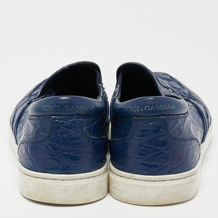 Pre Owned Dolce & Gabbana Navy Blue  Alligator Leather Slip On Sneakers Size 41.5