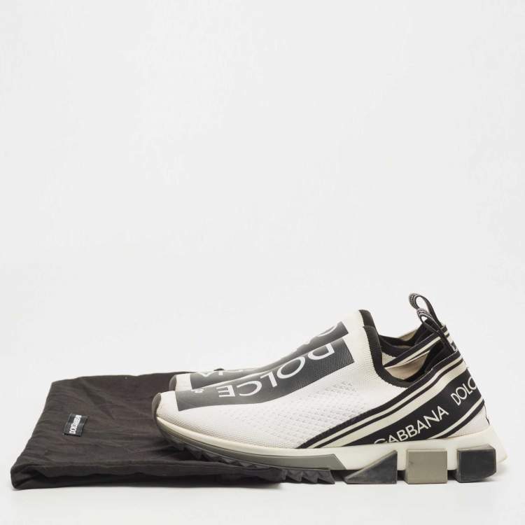 Pre Owned Dolce & Gabbana White/Black Logo Print Knit Fabric Sorrento Sneakers Size 41.5 