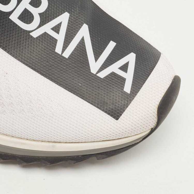 Pre Owned Dolce & Gabbana White/Black Logo Print Knit Fabric Sorrento Sneakers Size 41.5 