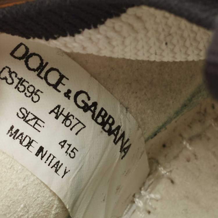 Pre Owned Dolce & Gabbana White/Black Logo Print Knit Fabric Sorrento Sneakers Size 41.5 