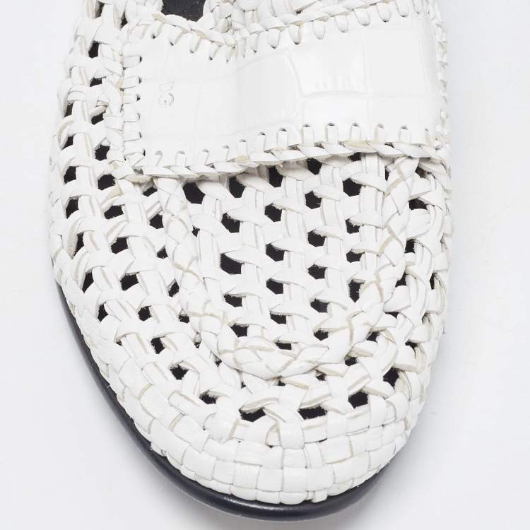 Pre Owned Dolce and Gabbana White Woven Leather Slip On Loafers Size 41