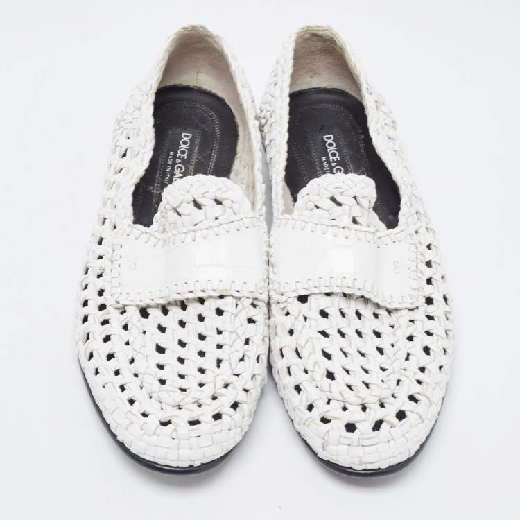 Pre Owned Dolce and Gabbana White Woven Leather Slip On Loafers Size 41