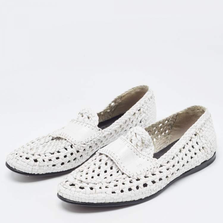 Pre Owned Dolce and Gabbana White Woven Leather Slip On Loafers Size 41