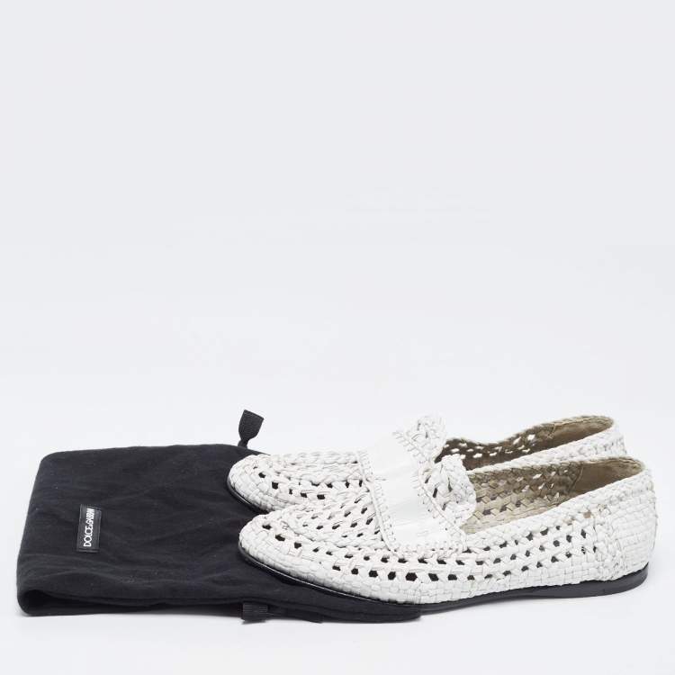 Pre Owned Dolce and Gabbana White Woven Leather Slip On Loafers Size 41