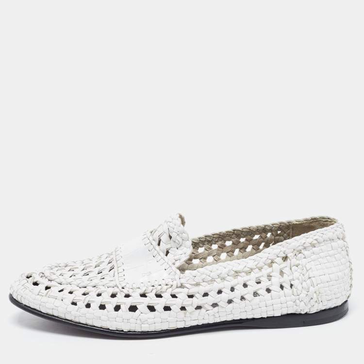 Pre Owned Dolce and Gabbana White Woven Leather Slip On Loafers Size 41