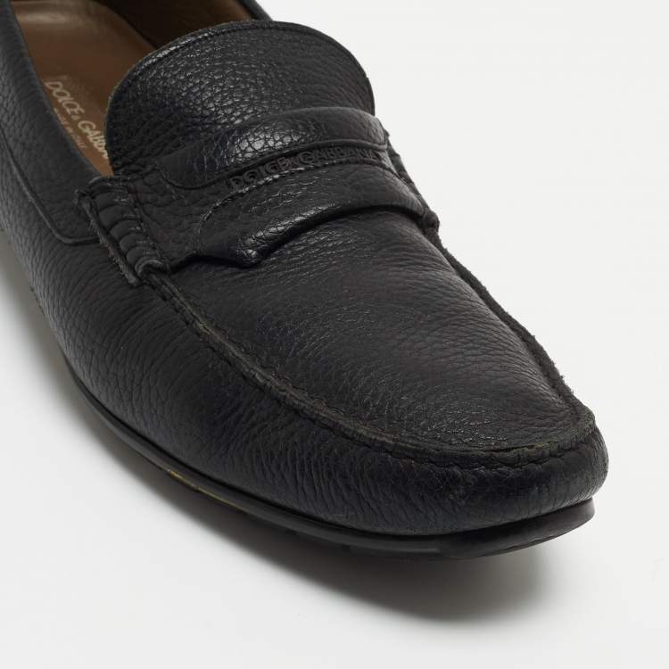 Pre Owned Dolce & Gabbana Black Leather Slip On Loafers Size 44