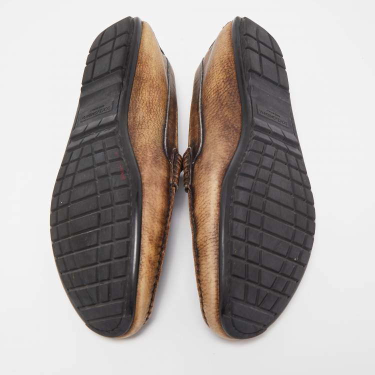 Pre Owned Dolce & Gabbana Brown Leather Slip On Loafers Size 44