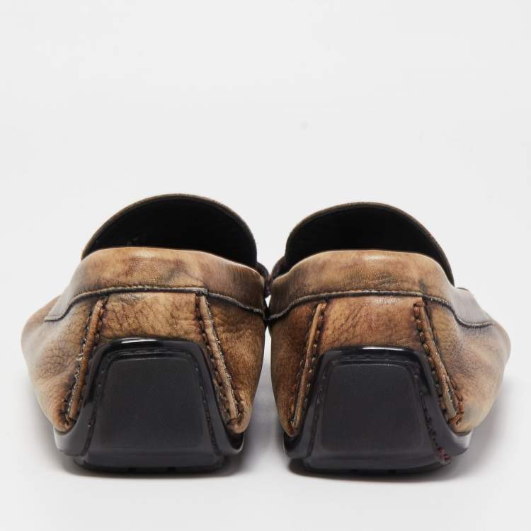 Pre Owned Dolce & Gabbana Brown Leather Slip On Loafers Size 44