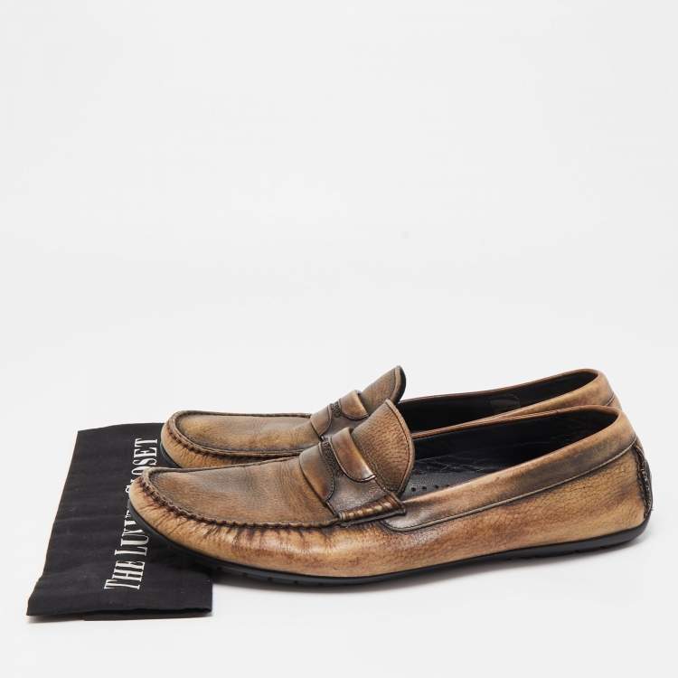 Pre Owned Dolce & Gabbana Brown Leather Slip On Loafers Size 44