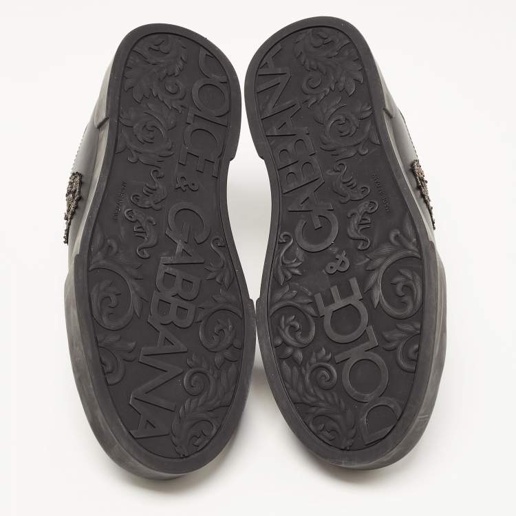 Pre Owned Dolce & Gabbana Black Portofino Leather Low Top  Sneakers Size 41