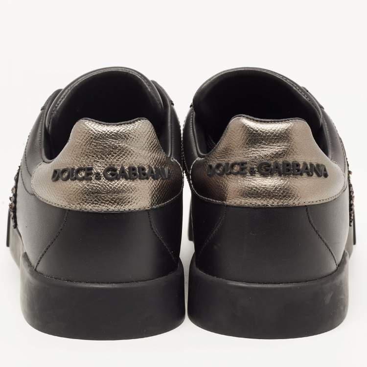 Pre Owned Dolce & Gabbana Black Portofino Leather Low Top  Sneakers Size 41