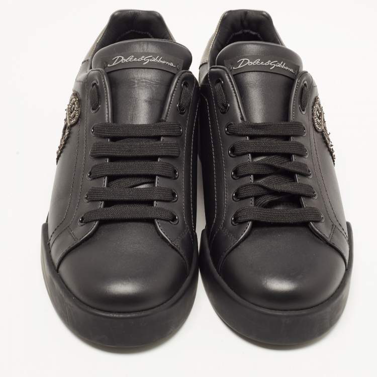 Pre Owned Dolce & Gabbana Black Portofino Leather Low Top  Sneakers Size 41