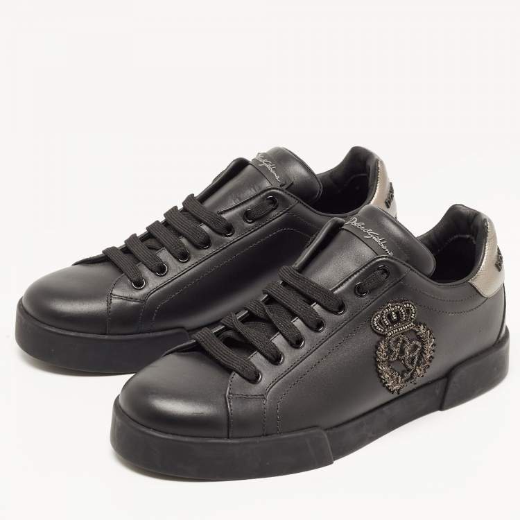 Pre Owned Dolce & Gabbana Black Portofino Leather Low Top  Sneakers Size 41