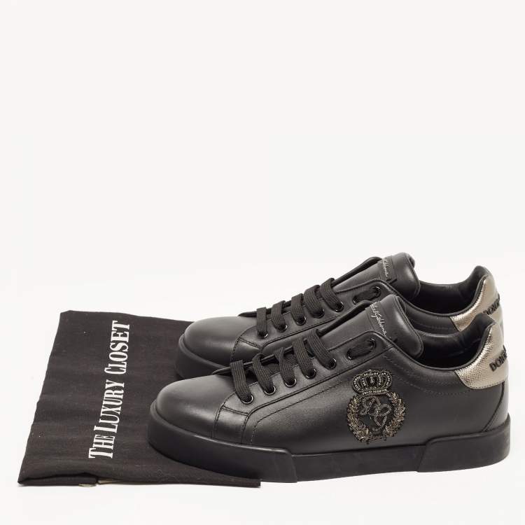Pre Owned Dolce & Gabbana Black Portofino Leather Low Top  Sneakers Size 41