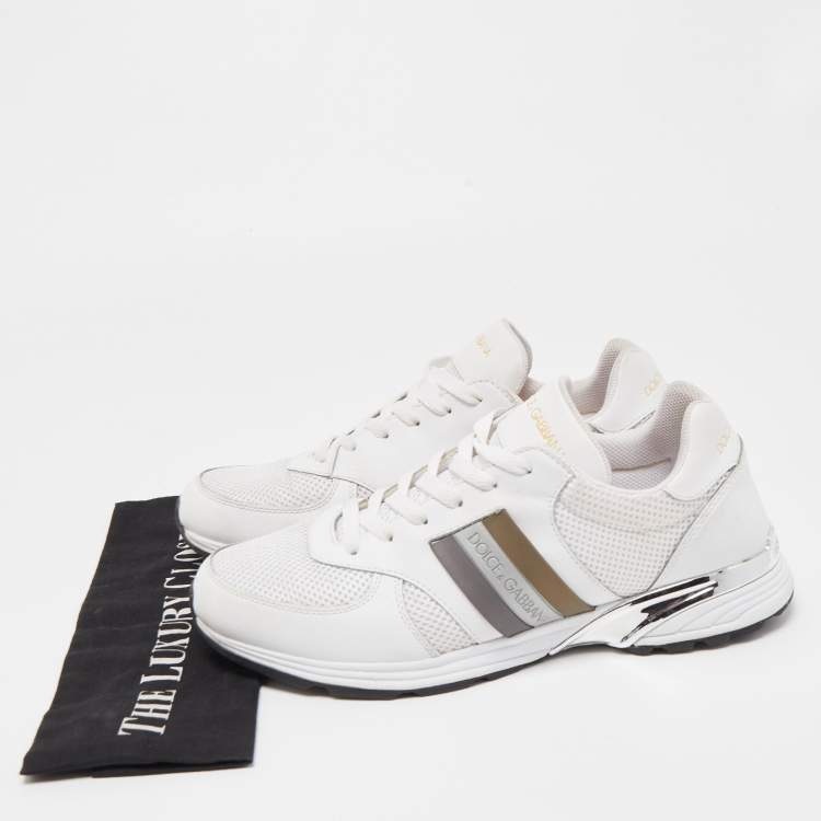 Pre Owned Dolce & Gabbana White Leather and Mesh Low Top Sneakers Size 42