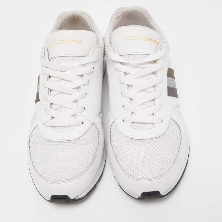 Pre Owned Dolce & Gabbana White Leather and Mesh Low Top Sneakers Size 42