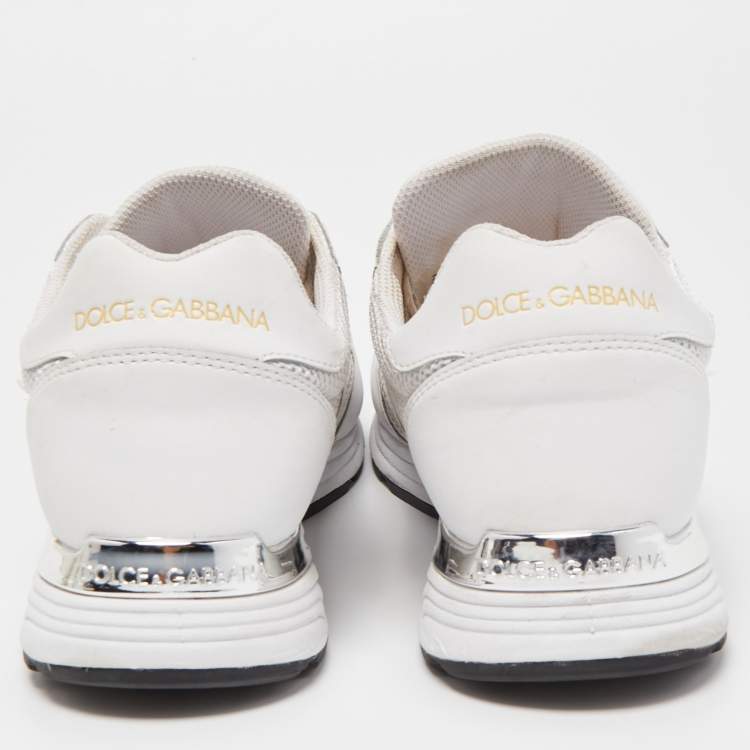 Pre Owned Dolce & Gabbana White Leather and Mesh Low Top Sneakers Size 42