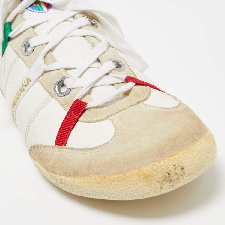 Pre Owned Dolce & Gabbana White/Grey Leather And Suede Low Top Sneakers Size 45.5