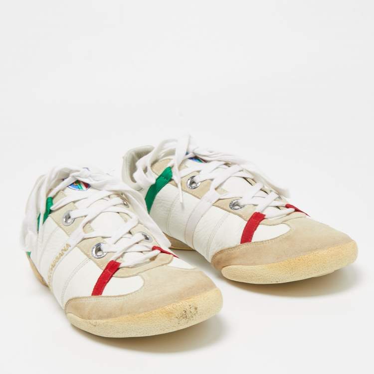 Pre Owned Dolce & Gabbana White/Grey Leather And Suede Low Top Sneakers Size 45.5