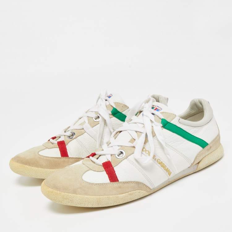 Pre Owned Dolce & Gabbana White/Grey Leather And Suede Low Top Sneakers Size 45.5