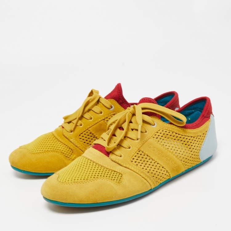 مملوكة مسبقًا Dolce & Gabbana Yellow Suede Low Top Sneakers Size 42.5